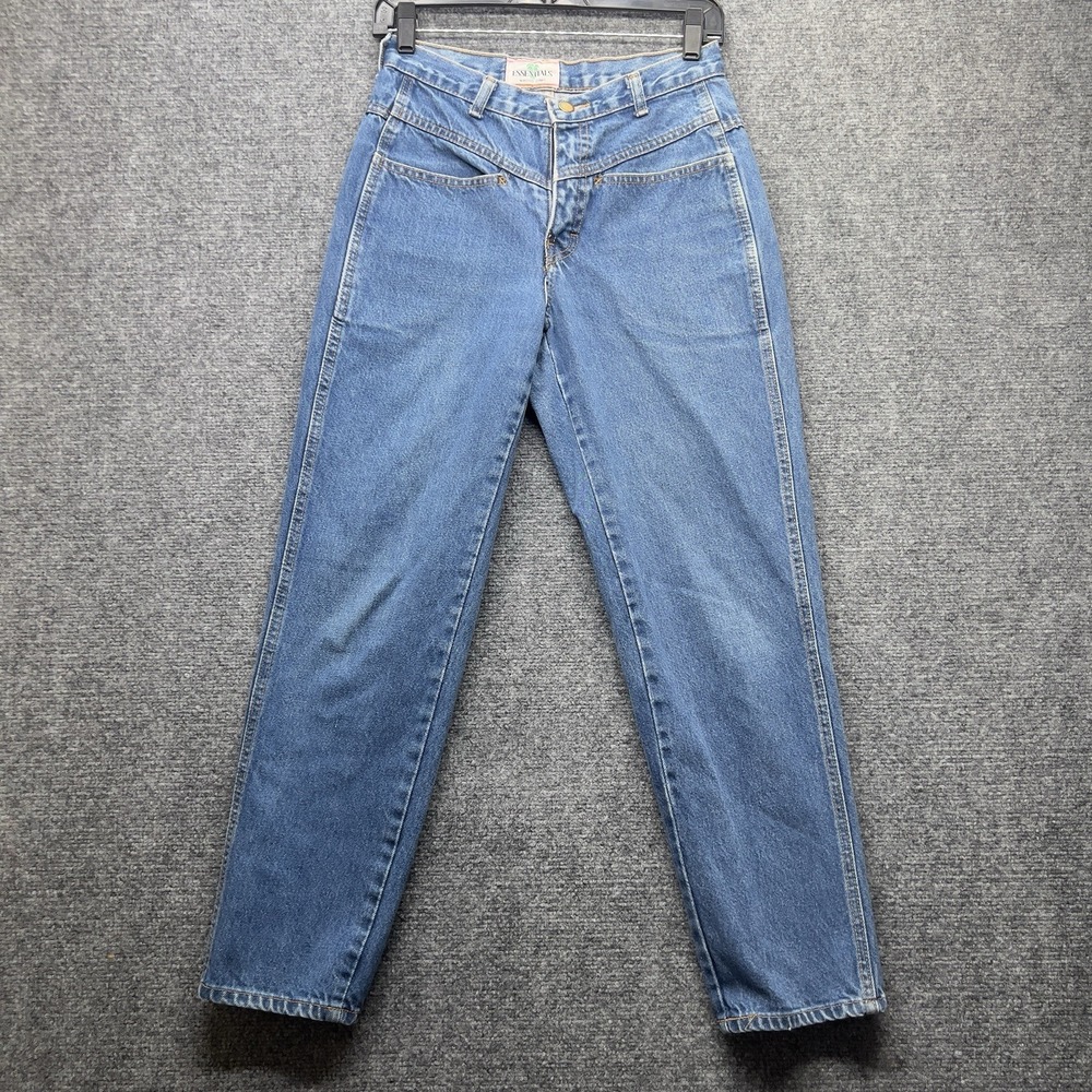 Women's Vintage Essentials High Rise Mom Jeans Tapered Leg Blue Denim Size 28